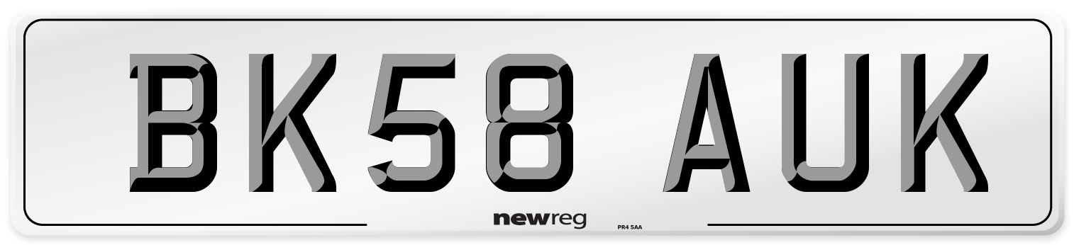 BK58 AUK Number Plate from New Reg